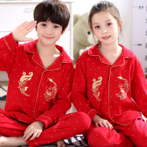 Spring Autumn Season Pure Cotton Children Sleepwear Boy Sleepwear Boy Long Sleeve Big Red Festive home Girl Baby Suit