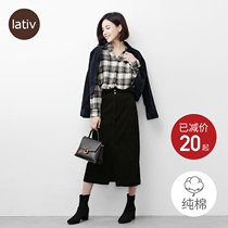 lativ grilty flannel shirt women loose cotton long sleeve autumn casual plaid shirt womens clothing