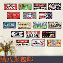 Retro license plate Bar mural do old tin painting wall decoration wrought iron pendant wall decoration listed Iron Cafe