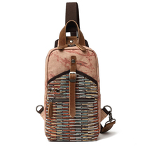 Qiguxi 18 summer new men's backpack tide geometry national style women retro canvas casual slung chest bag men's bag