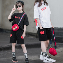 Girls  summer suit 2021 new net red childrens western style thin summer middle and large childrens fashionable short-sleeved two-piece suit