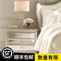 Enlock American mirror bedside table Bedroom three-drawer solid wood light cabinet Light luxury postmodern locker old