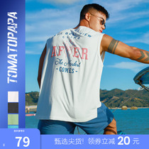 TOMATOPAPA European-American Sports style retro hand-painted stamped vest man without sleeve T-shirt fitness wave shoulder