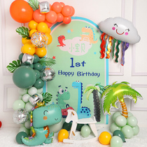 ins forest dinosaur cartoon 1st birthday party decoration scene boy children balloon party background wall