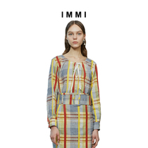 (Designer brand IMMI) candy colored check round neck waist shirt 191ST048A