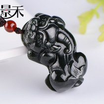 jing he natural Xinjiang Hetian jade brave pendant couple jade pendant men pendant black pendant send certificate