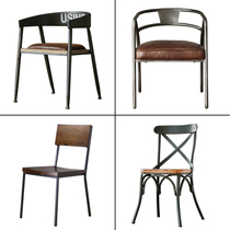 American iron art solid wooden chair recreational computer chair backback coffee chair retro chair creative iron chair