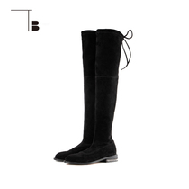 TB Tuo Bei autumn and winter New Fashion versatile flat Heel lace-up knee boots womens boots Q0284067