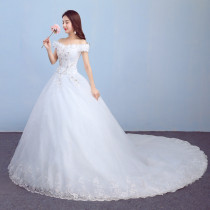 Earthly Liuxi bridal wedding dress 2021 summer new fashion one word shoulder tailed Photo house Palace wedding dress