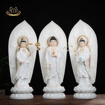 White marble buddha statue Western three saints decoration Home for Buddha Amitabha Buddha Gold painting trend to Guanyin Buddha statue