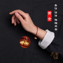 999 gold Lotus red rope bracelet high grade wax rope gold couple hand rope men and women 3D hard gold mascot jewelry