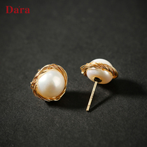 Dela 925 silver needle temperament goddess fan simple freshwater pearl earrings female Net red to sleep without picking ear studs