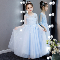 Childrens dress Princess dress girl dress foreign piano performance Pengpeng flower girl white gauze dress girl skirt autumn