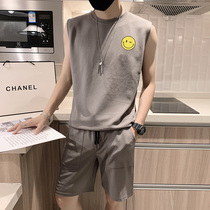 Summer sleeveless t-shirt vest with shorts One suit Mens wave Leisure sport Two sets of personality uppers all over the body