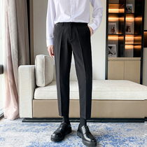 Light mature style mens suit pants mens summer thin loose straight suit pants mens ankle-length pants ice silk hanging