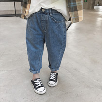 Neutral boys and girls childrens clothes washed denim carrot pants children do old burrs baby pants 322