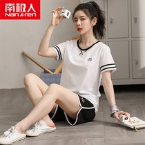 2021 New Womens Pajamas Summer Pure Cotton Short Sleeve Shorts Students Summer Thin Cotton Sport Casual Sets