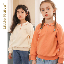 LittleNaive little naive girl sweater Spring Autumn new solid color college style long sleeve lapel polo shirt