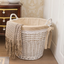 Woven basket Dirty clothes basket basket Bamboo frame Retro basket Rattan storage basket Storage basket Small bamboo basket White