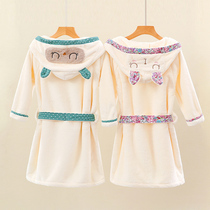 Korean childrens bathrobe Spring and autumn air conditioning nightgown Middle and large childrens sweat-absorbing pajamas Boy and girl hooded bathrobe quick-drying section