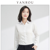 V-neck pure cotton white shirt womens long-sleeved professional formal work clothes work clothes temperament white mercerized cotton shirt