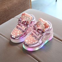 Jelly shoes Girls baby shoes with lights shining shoes light 1 year old male 2 children soft bottom leisure 3 luminous plus Velvet