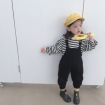 Autumn and winter new male and female children wide shoulder strap knitted strap trousers children cute elastic strap pants 237