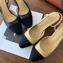 French elegance with skirt is so beautiful classic little incense sling back color matching pointed high heels single shoes