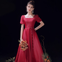 Toast The bride can normally wear a wine red color Summers new engagement back door gown dress for a small child-style