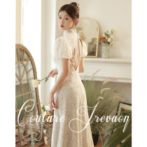 (Ju Song)2022 new white bride wedding cheongsam dinner dress long skirt lace dew wedding woman