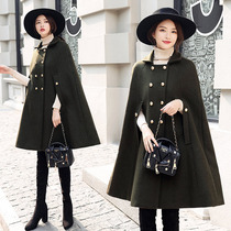 New woolen coat womens fashion cloak jacket autumn and winter long Hepburn wind loose British woolen shawl tide