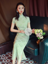 Green Qipao 2021 New Summer Fresh And Elegant Long Style Retro Temperament China Wind Improved Version of Liandress