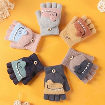 Children's gloves 5 winter 6 boys boys half finger flip 10 primary school students 11 years old homework writing warm children