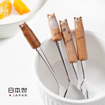  Japan imported cute creative Shiba Inu cat animal shape stainless steel coffee spoon Fruit fork dessert spoon