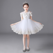 Girls evening dress Princess skirt puffy gauze little girl Flower Girl Flower Girl Wedding dress childrens costume Noble foreign white summer