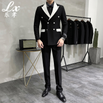 Suit mens suit British retro double-breasted gentleman luxury dress wedding party host emcee costume tide