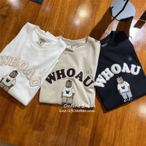  South Korea procurement whoau new WHO A U standing bear short-sleeved cartoon casual loose cotton T-shirt couple