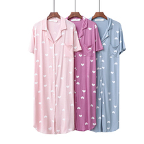 2020 Sleeping Dresses Woman Summer Casual Cardiothoria turnstilts Modale one-piece dress Stretch Peach Hearts Printed Home Skirt Pyjamas