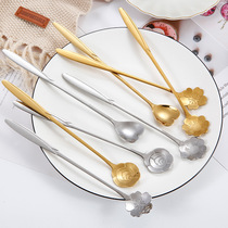 Stainless steel Japanese creative coffee spoon stirring spoon dessert spoon small spoon spoon net red cherry blossom long handle heart-shaped spoon
