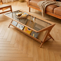 Federal Furniture solid wood coffee table living room home tea table cherry wood Nordic glass coffee table simple modern small table
