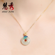 And Tian Yujing Tae-Blue buckle necklace 925 pure silver pendant lock bone chain jade pendant and send girlfriend gift ornament