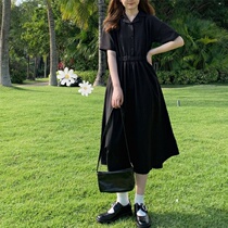 College Wind Summer New Suit Collar Temperament slim short sleeves Dress Schoolgirls Korean version of the long-in-a-style dress