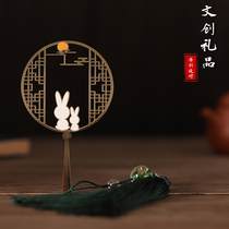 Toad Gong Gui Bookmark Mid-Autumn Festival Reunion Bookmark Couple Rabbit Osmanthus Rabbit Cultural Creative Group Fan Metal Brass Bookmark Art Creative Gift Lettering Customized hipster Student Gift