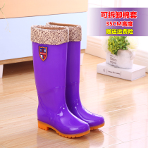 Velvet rain shoes Womens mid-tube warm rain boots Non-slip womens water shoes High tube rubber shoes Adult cotton water boots galoshes