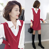 2021 Spring Dress New Loose Sleeveless Sweater Dress Shirt Fashion Two Suits Winter Womens European Station