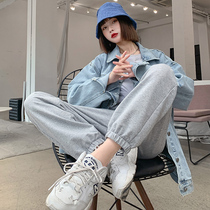 Gray Sports Pants Womens Loose Spring and Autumn 2021 New Slim Joker Casual Womens Pants Harlem Trousers