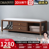 Solid Wood Bed Tail Bench Walnuts Wood Light Lavish Bedbench Swap Shoes Stool New Chinese Style Bedroom Cloakroom Bedside Storage Bed Tread