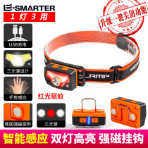 Induction headlight charging super bright outdoor head-mounted work maintenance miners lamp night fishing special ultra-light trumpet