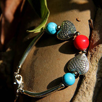 Yunnan Ethnic Wind Bracelet Retro Miao Silver Bracelet Accessories Original Design Bracelet Natural Pine Stone Bracelet