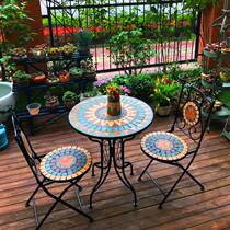 Open-air balcony table and chair Mosaic Iron Coffee Coffee Outdoor Garden Net red folding chair